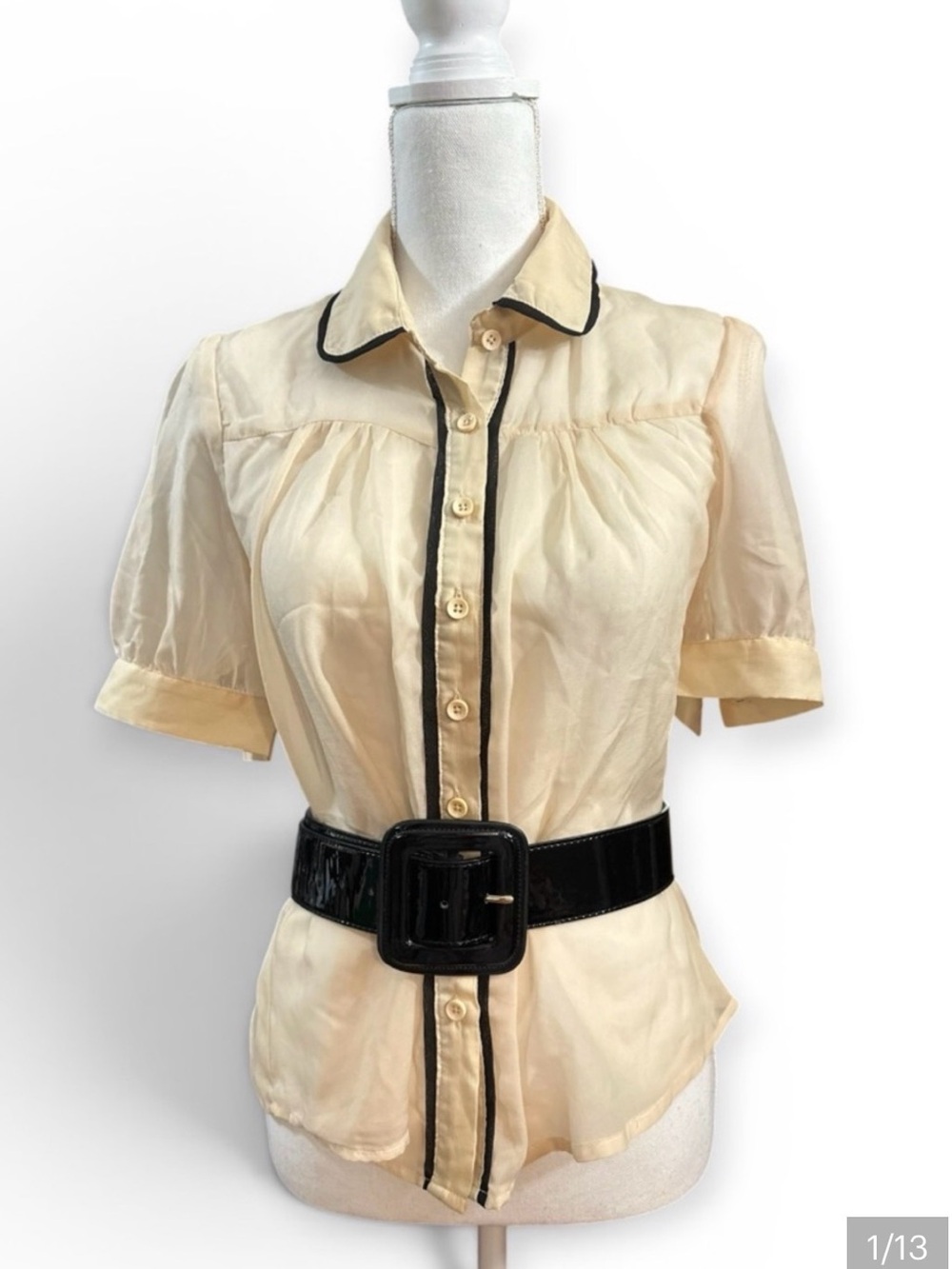 Vintage Vibe Blouse Lot Size XS/S | 7th Avenue Polka Dot & Inbm Cream/Black Trim - Picture 4 of 6